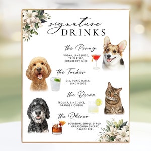 Signature-Hochzeits-Getränkekarte Hundeunterzeichnung Cocktail Hundebenutzerdefiniertes Getränk singen Hundeunterzeichnungsgetränk singen Kundenbenutzerdefinierte Haustier-Bar-Menü singen Haustier-benutzerdefiniertes Getränk