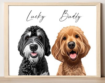 Cartoon dog portrait from photo Hand drawn digital custom pet portrait cartoon Personalized dog portrait cartoon DIGITAL DOWNLOAD to Print