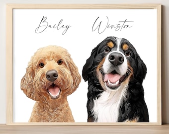 Two dog portrait Custom pet portrait from photo Three dog portrait Multi pet portrait DIGITAL DOWNLOAD Dog lover gift Pet memorial gift