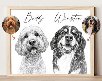 Schizzo personalizzato di due cani da foto Schizzo digitale personalizzato di animali domestici disegnato a mano Ritratto di cane personalizzato Ritratto di più cani Regalo commemorativo per animali domestici