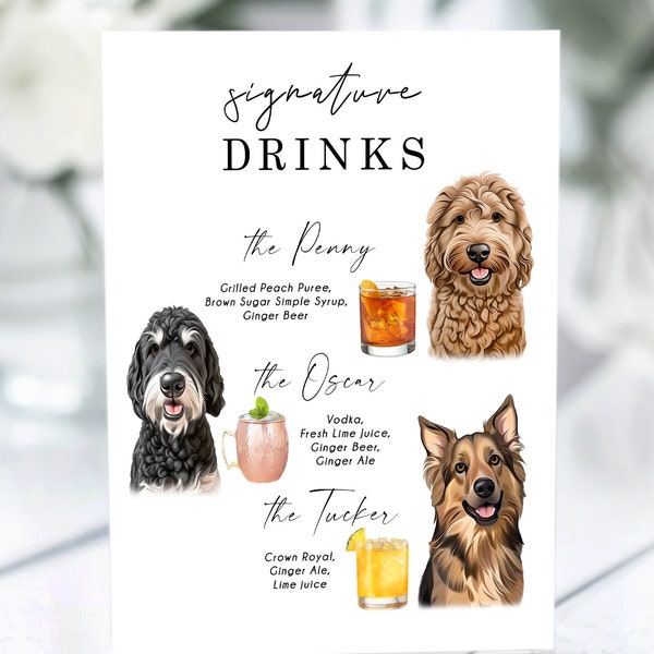 Dog signature drink sign Dog custom drink Dog signature cocktail Custom pet bar menu sign Wedding pet sign Tree pets + Tree cocktails