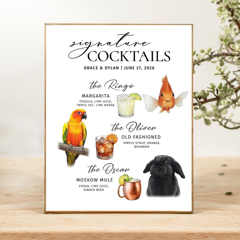 Signature wedding drink Menu for wedding signature drink names Dog custom drink sing Dog signature cocktail Custom pet bar menu sing image 19