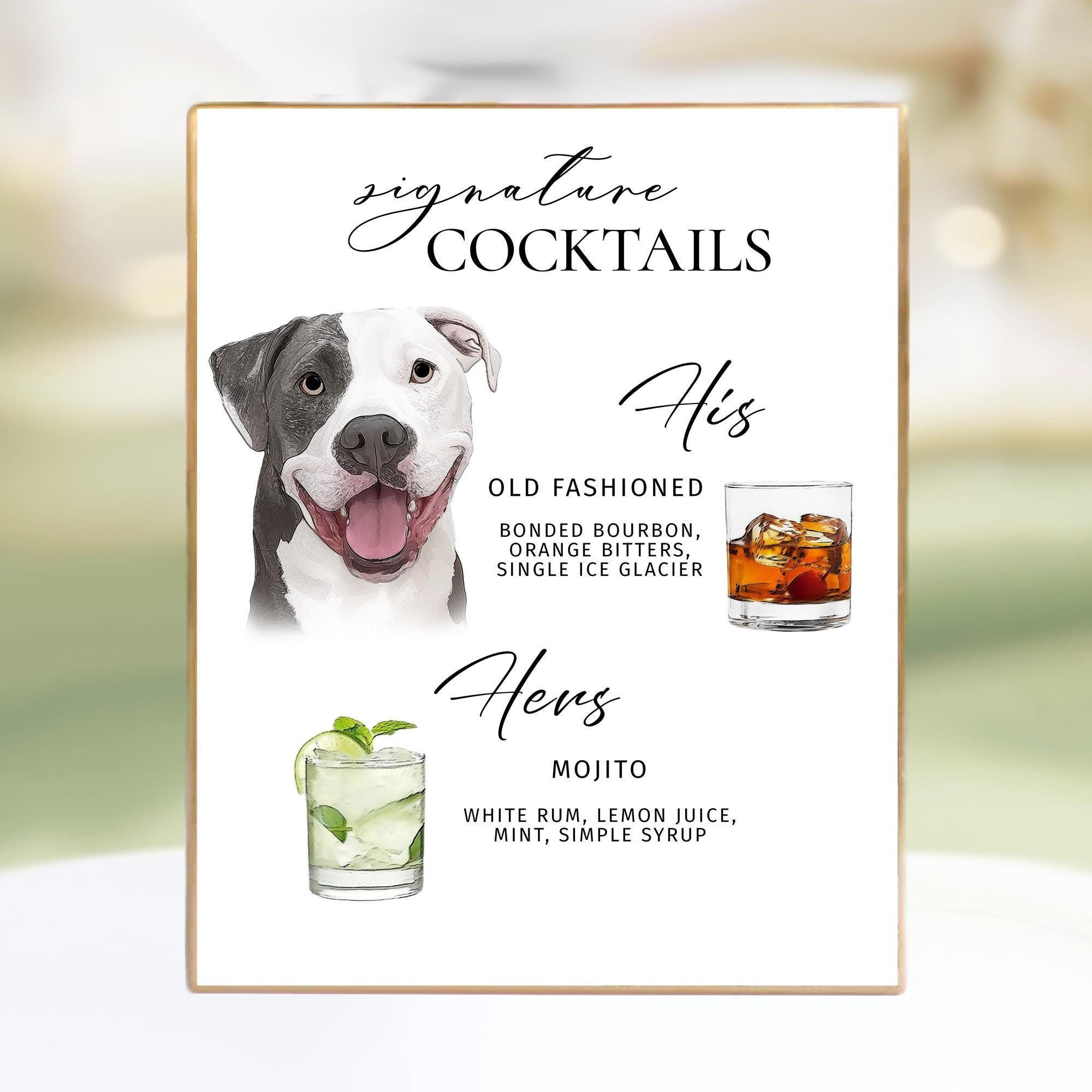 Dog signature bar sign Dog custom drink sign Dog signature drink sign Custom pet bar menu sign Pet custom drink dog + Two drink Wedding sing