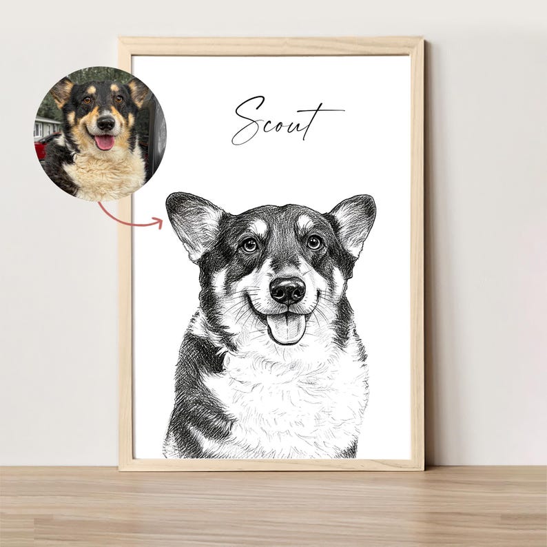 Schizzo di cane personalizzato da foto Ritratto di animale domestico digitale disegnato a mano Ritratto di cane personalizzato DOWNLOAD DIGITALE Regalo commemorativo per animali domestici immagine 9