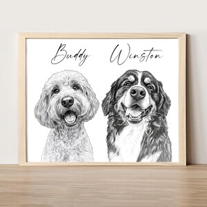 Schizzo di cane personalizzato da foto Ritratto di animale domestico digitale disegnato a mano Ritratto di cane personalizzato DOWNLOAD DIGITALE Regalo commemorativo per animali domestici 2 Pets
