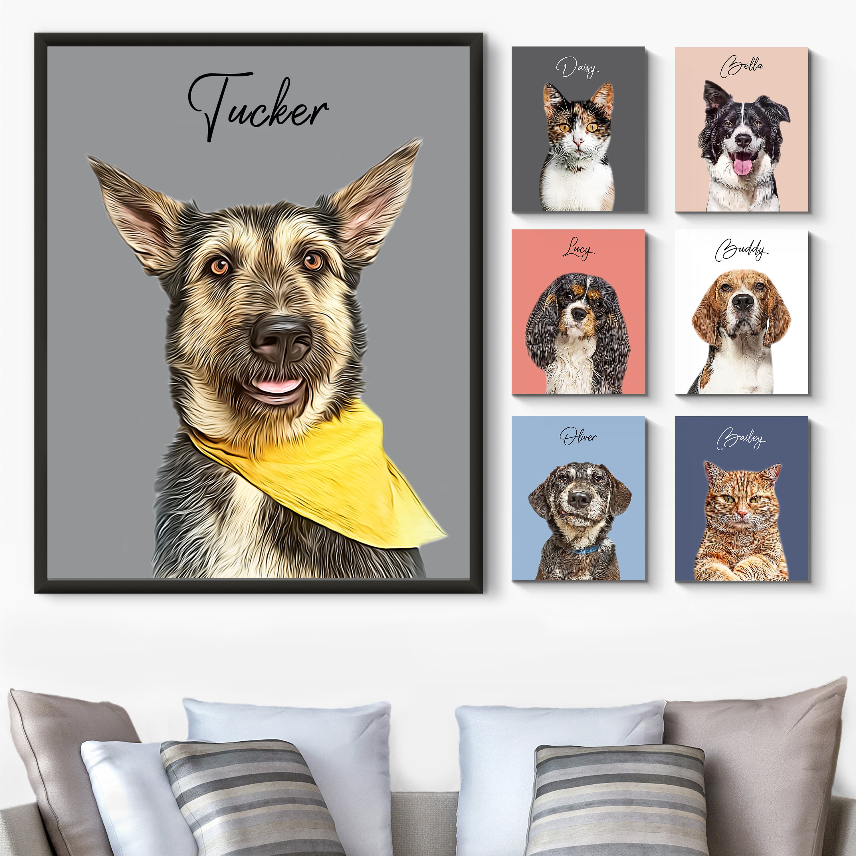 Digital pet portrait custom Personalized dog art Pet cartoon Etsy