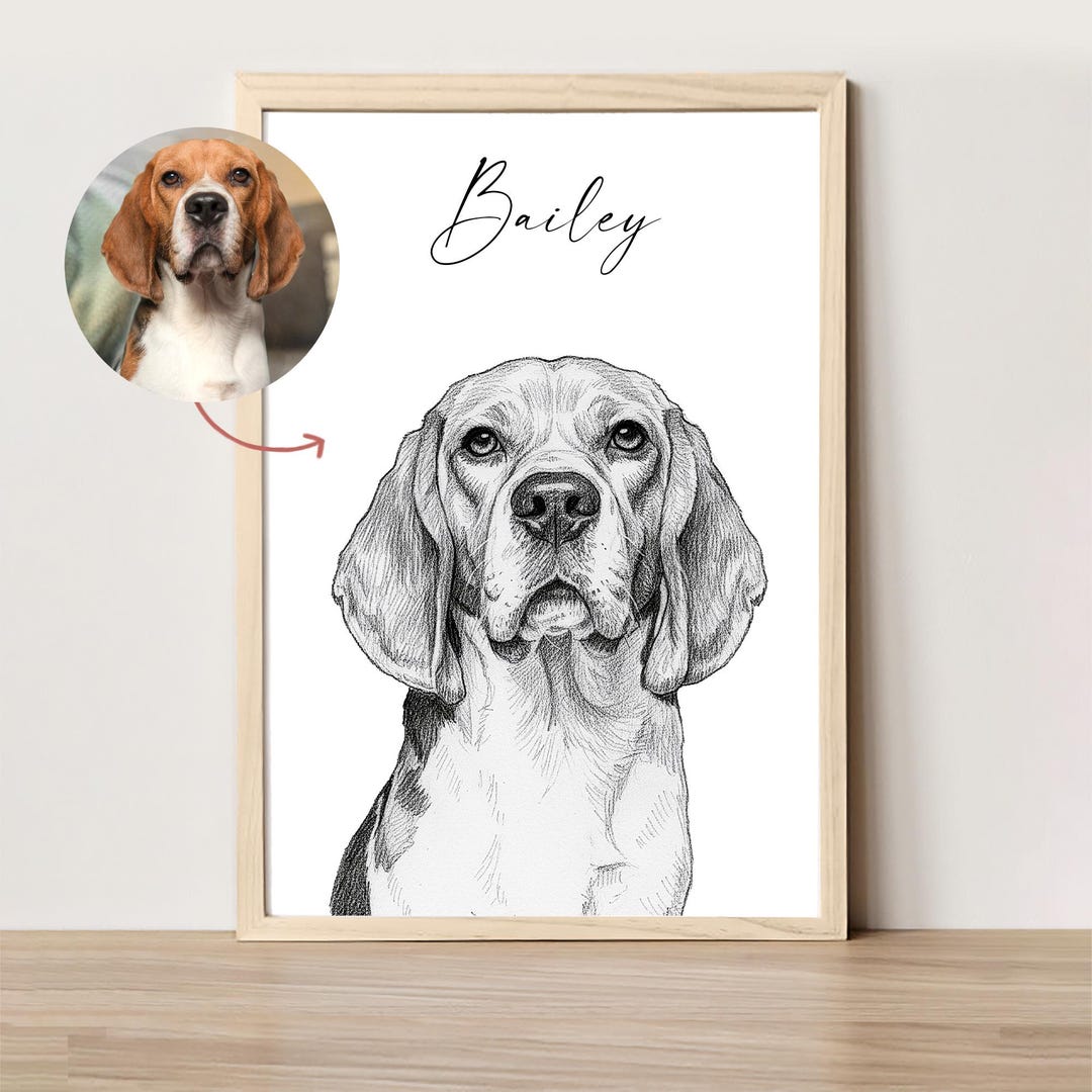 Personalized Pet Portrait Custom Dog Sketch Portrait From Photo Custom ...