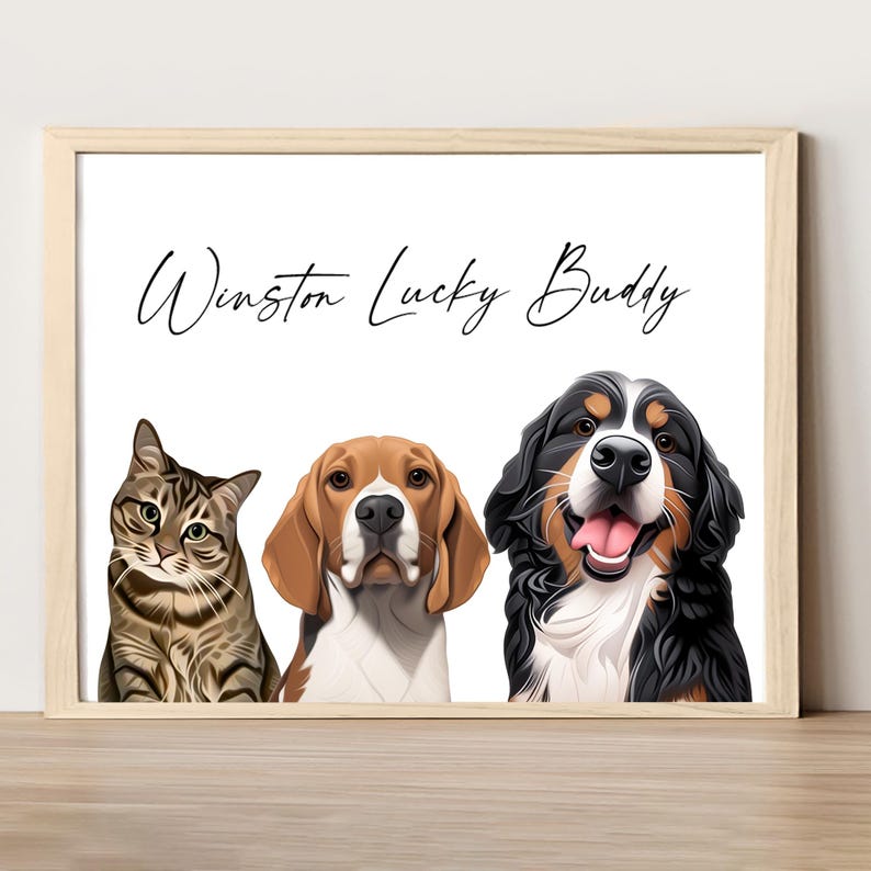 Cartoon dog portrait from photo Digital cartoon pet portrait paintings Personalized dog portrait Custom dog paintings Dog Lover Gift 3 Pets