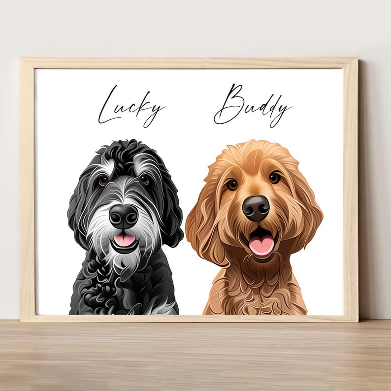 Cartoon dog portrait from photo Digital cartoon pet portrait paintings Personalized dog portrait Custom dog paintings Dog Lover Gift 2 Pets