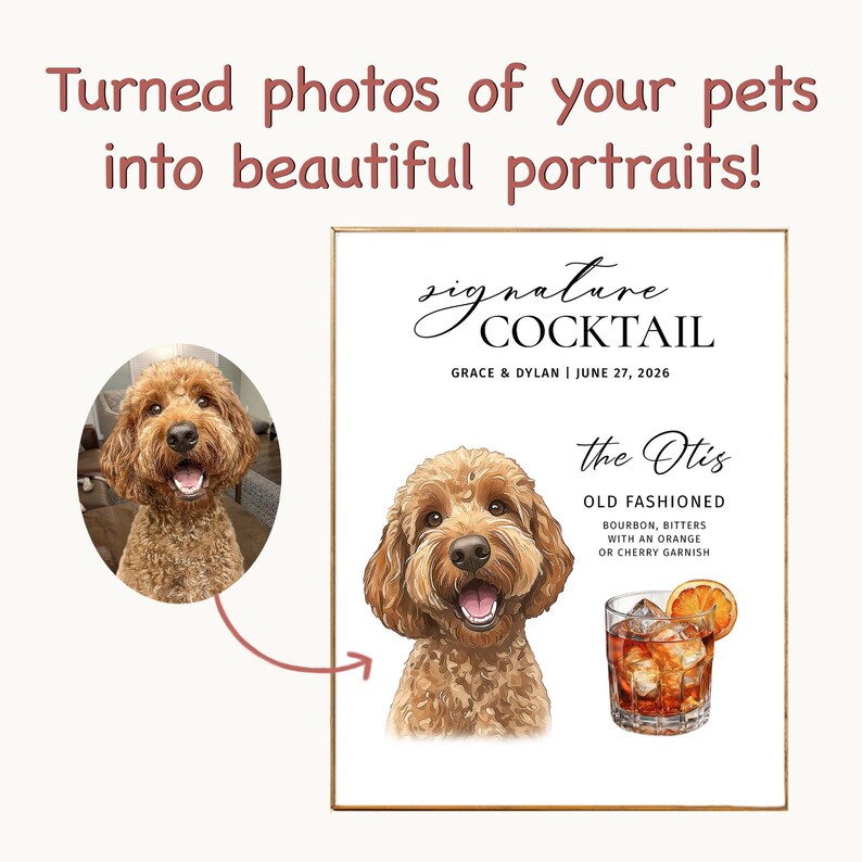 Signature wedding drink Menu for wedding signature drink names Dog custom drink sing Dog signature cocktail Custom pet bar menu sing image 11