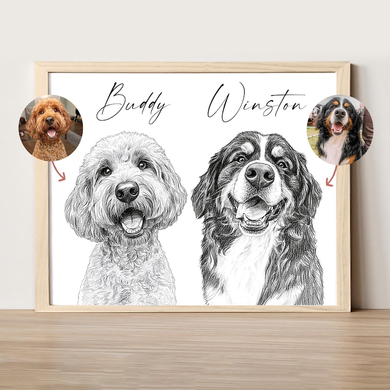 Schizzo di cane personalizzato da foto Ritratto di animale domestico digitale disegnato a mano Ritratto di cane personalizzato DOWNLOAD DIGITALE Regalo commemorativo per animali domestici immagine 7