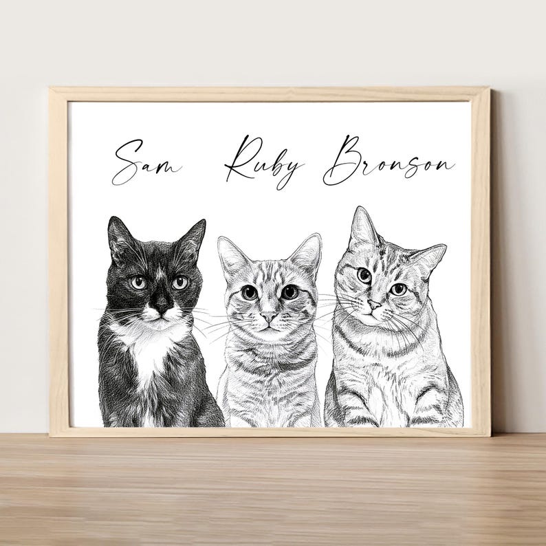 Schizzo di cane personalizzato da foto Ritratto di animale domestico digitale disegnato a mano Ritratto di cane personalizzato DOWNLOAD DIGITALE Regalo commemorativo per animali domestici 3 Pets