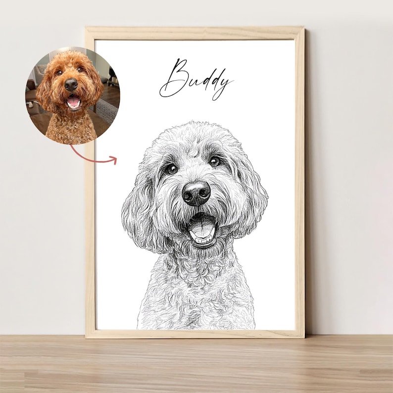 Schizzo di cane personalizzato da foto Ritratto di animale domestico digitale disegnato a mano Ritratto di cane personalizzato DOWNLOAD DIGITALE Regalo commemorativo per animali domestici immagine 1