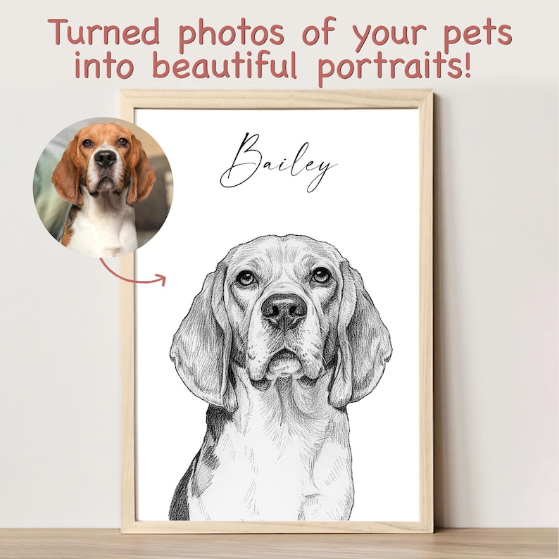 Schizzo di cane personalizzato da foto Ritratto di animale domestico digitale disegnato a mano Ritratto di cane personalizzato DOWNLOAD DIGITALE Regalo commemorativo per animali domestici immagine 2