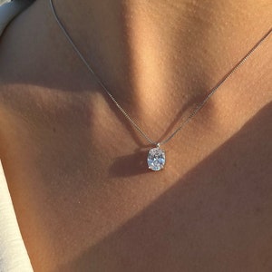 Luxus Oval Diamant Halskette, 14k Gold Diamant Oval Solitär Anhänger Halskette, Sterling Silber 925 CZ Ellipse Chram Halskette für Frauen