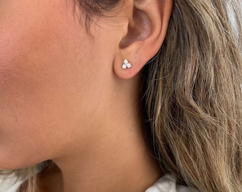 Dainty Sterling Silver 925 CZ Triple Stud Earrings