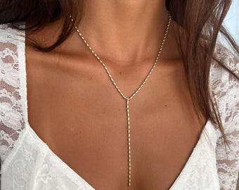 Perlenkette mit Lariat-Anhänger, Y-förmige Anhängerkette aus Sterlingsilber