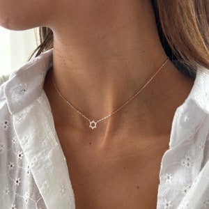 Tiny Star of David Necklace, Sterling Silver 925 Magen David Jewish Star Charm Necklace, Rose Gold David star Cz pendant choker necklace