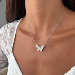 Butterfly Pendant Necklace, Rose Gold CZ Butterfly Necklace, Sterling Silver 925 Butterfly Charm Women Necklace, Gift for butterfly lovers