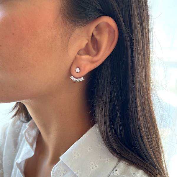 Ear Jacket Earrings Silver 925, Front Back Earrings, 14K Gold Ear Jacket, Dainty Ear Jacket, Silver Earrings, CZ Ear Jacket