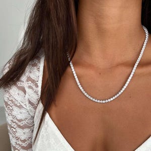 Luxury Tennis Necklace, Tennis Cup Chain Necklace, Sterling Silver 925 CZ Tennis Chain Necklace for Women, Elegant Wedding Necklace