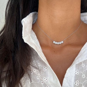 Diamond Solitaire Necklace, Tiny Sterling Silver 925 Pendant Necklace, Dainty Cubic Zirconia Choker Necklace, CZ Charm Choker Necklace