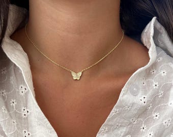 Collier pendentif papillon, breloque papillon en argent sterling 925, collier délicat minimaliste en or ou en or rose pour femme