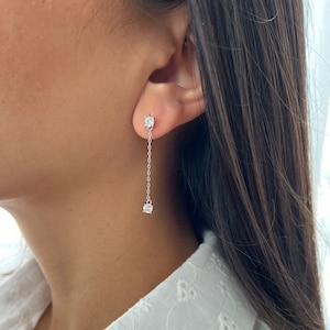 Silver 925 Dangle Earrings, Cubic Zirconia Solitaire Drop Earrings, Rose Gold Stud Earring, Dangle & Drop Tennis Earrings, CZ Chain Earring