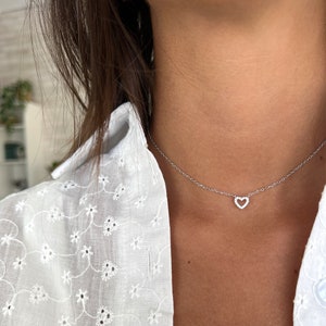 Silver 925 Heart Necklace, CZ Heart Pendant Necklace, Heart Charm Necklace, Rose Gold Choker Necklace, Cubic zirconia Charm Choker Necklace