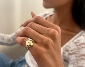 Gold Signet Pinky Ring, marquise Ring, 925 Sterling Silver Statement marquise Ring, Open Ring, Little Finger pinky Adjastble Ring