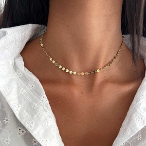 minimalist chain choker Necklace, Tiny Sterling Silver 925 Coin link chain Necklace, Dainty Rose gold sparkling Chain Necklace for Women