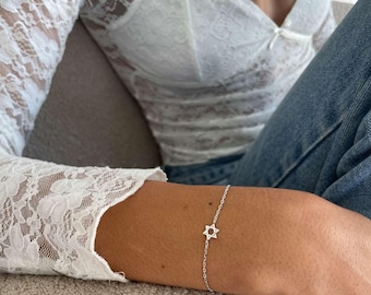 Armband med Davidsstjärna i guld, hänge i sterlingsilver 925, Magen David-berlock, judiska smycken