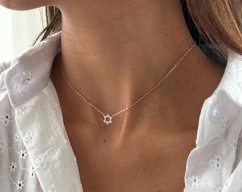 Collier étoile juive, pendentif Magen David en or 14 carats sur argent sterling 925, breloque étoile de David minimaliste pour elle
