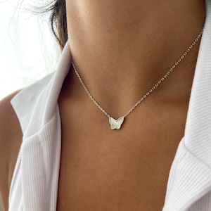 Dainty Gold Butterfly Pendant Necklace, Minimalist sterling silver 925 laser Butterfly choker Charm Necklace, A Gift for a Butterfly lover.