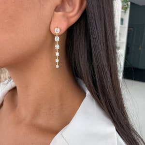 Tennis Falling Earrings, Tennis Earrings Silver 925, Gold Drop Earrings, CZ Long Earrings, Cubic zirconia Earrings, Eavning Earrings
