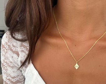 Geometric Diamond Pendant Necklace, Dainty Laser-Cut Rhombus Necklace, 14k Gold or Sterling Silver 925 Minimalist Modern Charm Necklace