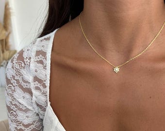 小さなダビデの星ネックレス、キュービックジルコニアのダビデの星、925スターリングシルバーの繊細なユダヤ教のチャーム
