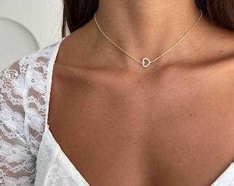 Dainty Heart Choker Necklace, Sterling Silver 925 CZ Heart Pendant, Minimalist Rose Gold Layering Necklace, Romantic Gift for Women