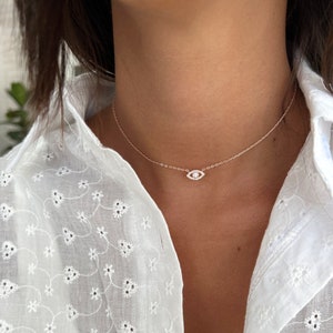 Gold Evil Eye Necklace, Third Eye, Evil Eye Choker, Rose Gold Eye Pendant, Dainty Sterling Silver 925 Eye Charm