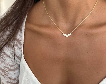 Collar con alas de ángel doradas, colgante minimalista de alas con circonitas cúbicas, delicado collar gargantilla de plata de ley 925 con amuleto de la suerte