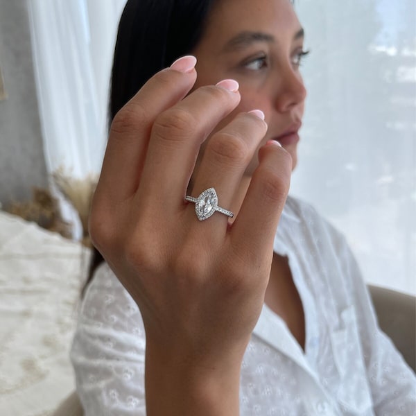 Bague marquise en argent 925, bague taille marquise CZ, bague solitaire en or 14 carats, bague en argent sterling 925 et zircone cubique