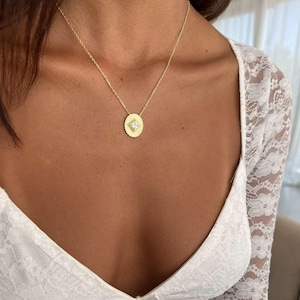 Gold Laser-Cut Coin Pendant Necklace, Dainty Sterling Silver 925 Diamond rhombus Charm Pendant Necklace for Women, Gift for Her