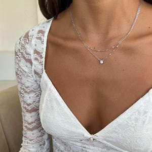 Naszyjnik z podwójną warstwą, naszyjnik z zawieszką choker z podwójnej warstwy srebra próby 925, naszyjnik z zawieszką z różowego złota z cyrkoniami i diamentami, elegancka biżuteria