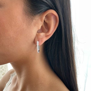 Silver 925 Tennis Earring, CZ Hoop Earring, 14k Gold Drop Earrings, Hoop Diamond Long Eavning Earrings