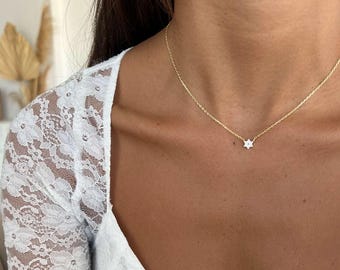 Collier délicat étoile de David, pendentif Magen David en or 14 carats sur argent sterling 925, cadeau minimaliste breloque étoile juive pour elle