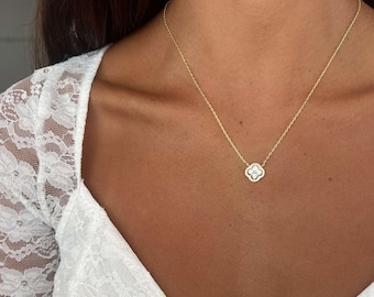 Gold Four Leaf Clover Necklace, Lucky Charm Pendant, 925 Sterling Silver Dainty Necklace
