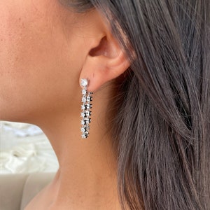 Tennis Falling Earring, CZ Tennis Earring, Sterling Silver 925 Drop Earring, Long Earring, Rose Gold Earring, CZ Solitaire Earring, 1 Piece