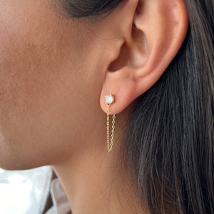 Silver 925 Dangle Earring, Cubic Zirconia Solitaire Drop Earring, Rose Gold CZ Stud Earring, Dangle & Drop Tennis Earring