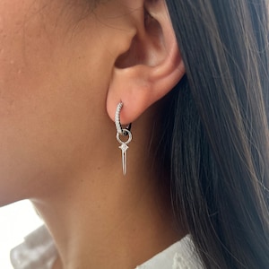 Silver 925 Tennis Earring, Cubic Zirconia Solitaire Hoop Earrings, Rose Gold CZ Dangle Earring, Hoop Drop Earrings