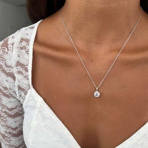 Elegant CZ Diamond Pendant Necklace, Sterling Silver 925 Big Solitaire Charm, 14k Gold Minimalist Choker Necklace, Valentine’s Day gift